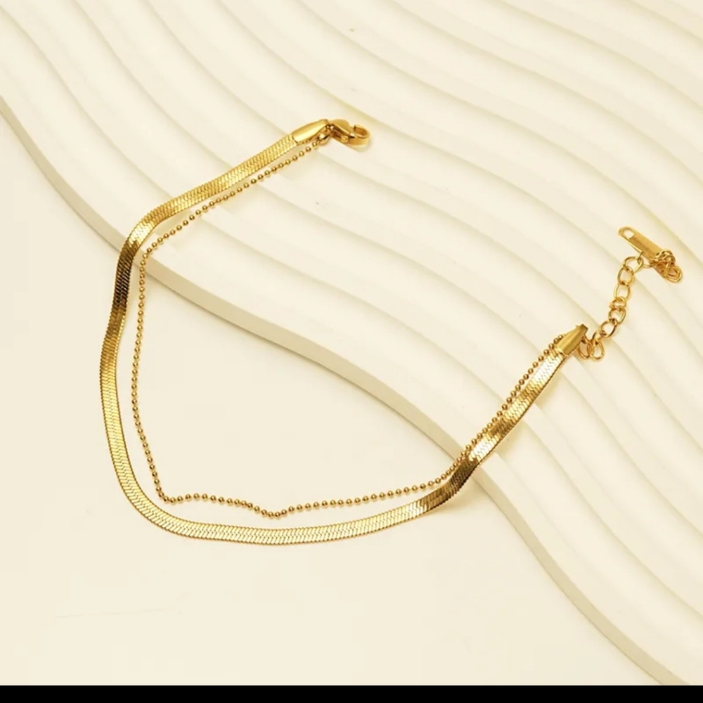 Anklet 18K Gold Titanium Snake Bone Layered Ankle Bracelet - Picture 2 of 4
